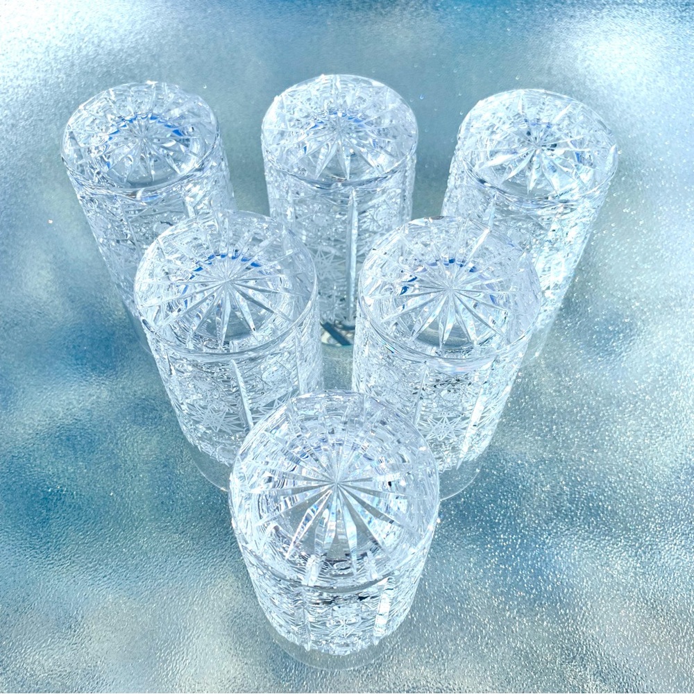 Bohemia Crystal Queen Lace Pattern 12 Oz. Vintage Flat Tumbler Glasses, Set of 6 - Picture 4 of 9